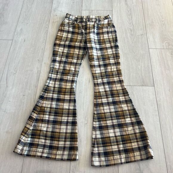 7 For All Mankind Plaid Flare Pants - Brown and Cream - Picture 1 of 9